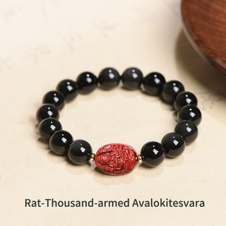 Buddha Gift Chinese Zodiac Natal Buddha Natural Black Obsidian Cinnabar Purification Bracelet
