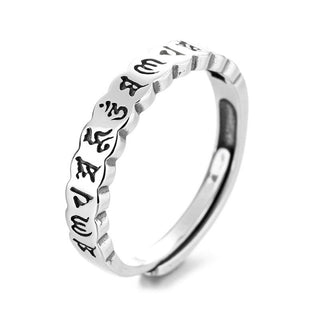 Buddha Gift 925 Sterling Silver Six True Words Calm Wisdom Ring