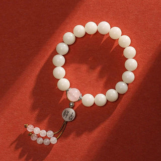 Buddha Gift Bodhi Seed Red Agate Black Obsidian Pink Crystal Rutilated Quartz Peace Wrist Mala Bracelet