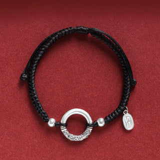 Buddha Gift 925 Sterling Silver Black Onyx Peace Buckle Fu Character Charm Bracelet