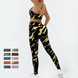 Buddha Gift 2Pcs Camo Print Backless Criss-Cross Strap Top Bra Shorts Leggings Pants Fitness Yoga Outfit Set