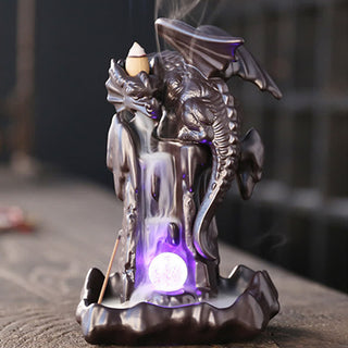 Buddha Gift Nordic Dragon Ceramic Backflow Smoke Fountain Meditation Healing Incense Burner Led Ball Decoration