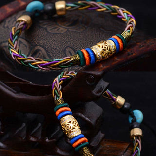 Buddha Gift Tibetan Handmade Eight Thread Knot Copper Coin Luck Weave String Bracelet