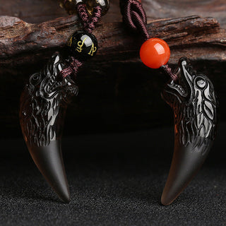 Buddha Gift Natural Ice Obsidian Wolf Tooth Pattern Courage Necklace Pendant