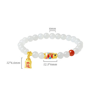 Buddha Gift 925 Sterling Silver Hetian White Jade Red Agate Koi Fish Luck Happiness Bracelet