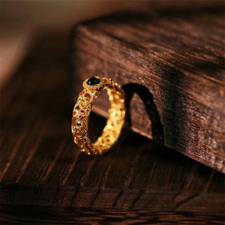 Buddha Gift 925 Sterling Silver Cyan Jade Success Luck Ring