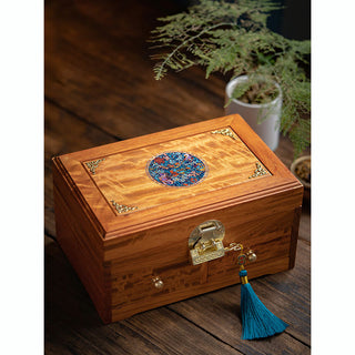 Buddha Gift Antique Handmade Rosewood Jewelry Storage Box Lockable Large Double Layer Flower Wooden Gift Organizer Box