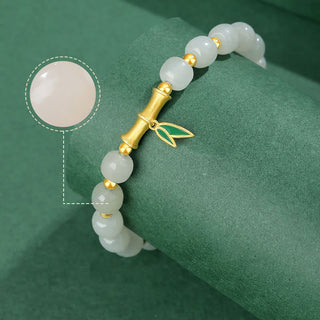 Buddha Gift 925 Sterling Silver Hetian White Jade Bamboo Luck Bracelet