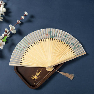 Buddha Gift Lotus Begonia Flower Jasmine Handheld Bamboo Folding Fan 21cm