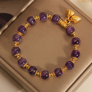 Buddha Gift Natural Amethyst Lotus Healing Spiritual Bracelet
