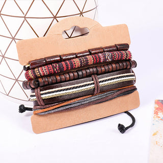 Buddha Gift Wrap Hemp Cords Wood Beads Leather Bracelet