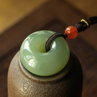 Buddha Gift Natural Round Jade Gray Jade Peace Buckle Luck Necklace Pendant