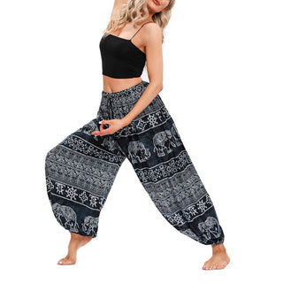 Buddha Gift Elephant Geometry Pattern Casual Loose Harem Trousers Women's Yoga Pants