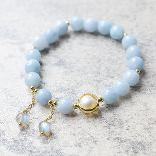 Buddha Gift Aquamarine Pearl Healing Moonstone Beads Charm Bracelet