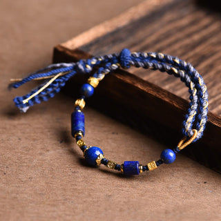 Buddha Gift Handmade Natural Lazurite Bead Positive Rope Bracelet