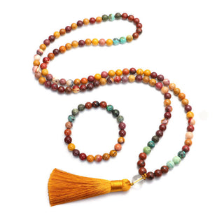 Buddha Gift 108 Mala Beads Mookaite Emotional Growth Bracelet Tassel Necklace Pendant