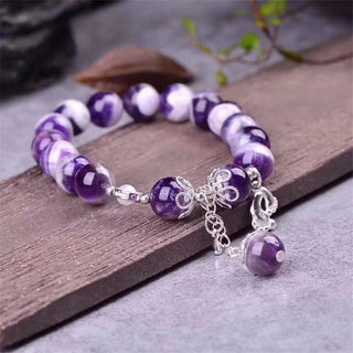 Buddha Gift 925 Sterling Silver Natural Amethyst Healing Feet Love Heart Charm Bracelet