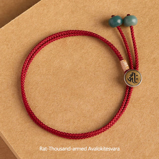 Buddha Gift 925 Sterling Silver Handmade Chinese Zodiac Natal Buddha Cyan Bodhi Seed Protection Braided Red String Bracelet