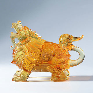 Buddha Gift Feng Shui Dragon Turtle Handmade Liuli Crystal Art Piece Home Office Decoration
