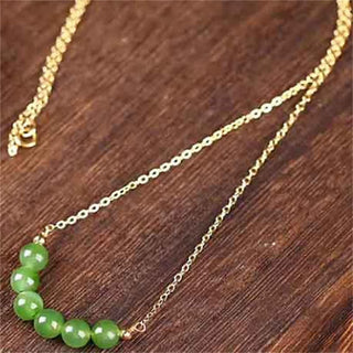 Buddha Gift 14k Gold Plated Hetian Cyan Jade Beaded Luck Necklace Pendant