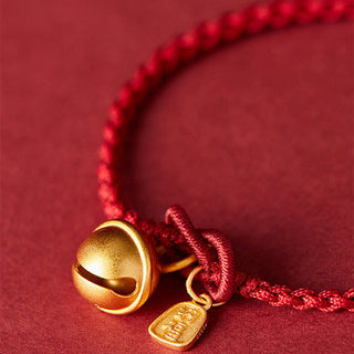 Buddha Gift Handmade Fu Character Charm Luck Happiness Bell Red Rope Bracelet