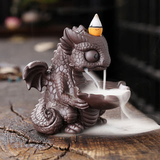 Buddha Gift Lovely Dinosaur Purple Clay Backflow Smoke Fountain Healing Incense Burner Decoration