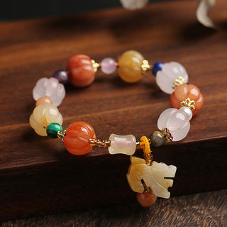 Buddha Gift Natural Golden Silk Jade Crystals Gourd Pixiu Pumpkin Beads Wealth Charm Bracelet