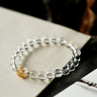 Buddha Gift Natural Black Obsidian White Crystal Black Onyx Dragon Strength Bracelet