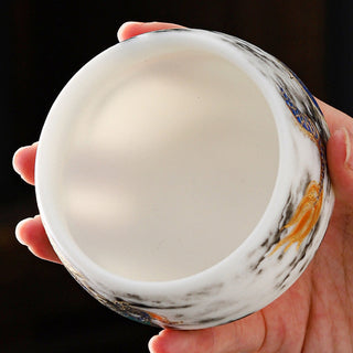 Buddha Gift Dragon Playing With Pearl Design White Porcelain Ceramic Teacup Kung Fu Tea Cup 160ml