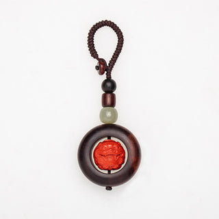 Buddha Gift Tibet Om Mani Padme Hum PiXiu Copper Coin Small Leaf Red Sandalwood Cinnabar Protection Key Chain