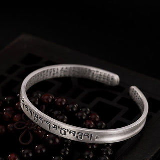 Buddha Gift 999 Sterling Silver Six True Words Heart Sutra Protection Bracelet Bangle