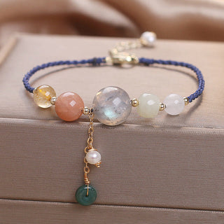 Buddha Gift Moonstone Sunstone Beads Peace Buckle Charm Healing Bracelet