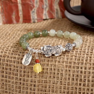Buddha Gift 925 Sterling Silver Natural Hetian Jade Amber PiXiu Luck Bracelet