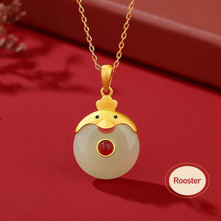 Buddha Gift 925 Sterling Silver Hetian Jade Chinese Zodiac Year of the Dragon Red Agate Luck Protection Necklace Pendant