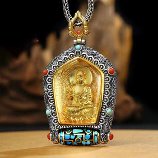 Buddha Gift Tibet Chinese Zodiac Natal Buddha Thangka Prosperity Rotatable Dzi Bead Necklace Pendant