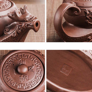 Buddha Gift Vintage Dragon Auspicious Clouds Purple Clay Ceramic Teapot