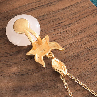 Buddha Gift White Jade Fox Copper Coin Protection Luck Necklace Pendant