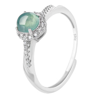 Buddha Gift 925 Sterling Silver Round Jade Luck Prosperity Adjustable Ring