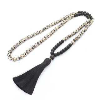 108 Mala Beads Zebra Jasper Frosted Stone Protection Tassel Bracelet (Extra 30% Off | USE CODE: FS30)