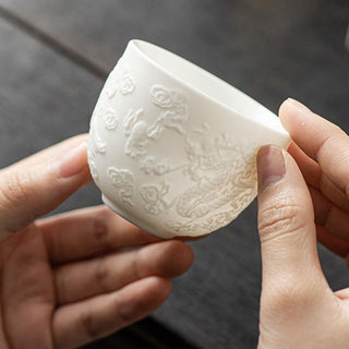 Buddha Gift Dragon Phoenix Relief White Porcelain Ceramic Teacup Kung Fu Tea Cup 115ml