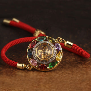 Buddha Gift Colorful Zircon Copper Wealth Luck Rotation Bracelet Necklace Pendant