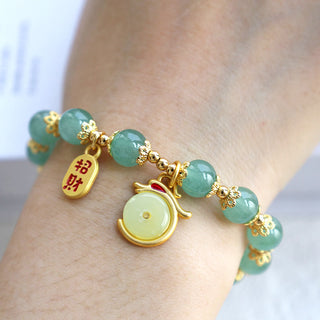 Buddha Gift Year of the Dragon Red Agate Green Aventurine Peace Buckle Fu Character Lucky Fortune Bracelet