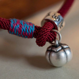 Buddha Gift 925 Sterling Silver Tibetan Handmade Om Mani Padme Hum Persimmon Charm Luck Protection Braided Bracelet