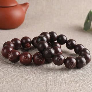 Buddha Gift 925 Sterling Silver Inlaid Small Leaf Red Sandalwood Om Mani Padme Hum Character Auspicious Clouds Protection Bracelet