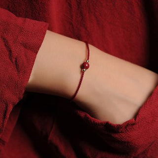 Buddha Gift 14K Gold Plated Natural Cinnabar Blessing String Braided Bracelet