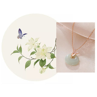 Buddha Gift 925 Sterling Silver Natural Hetian Jade Zircon Butterfly Luck Necklace Pendant