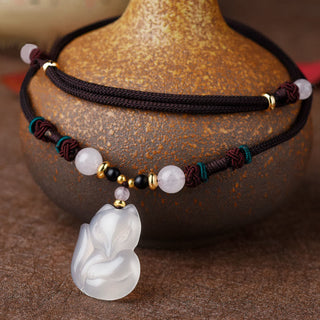 Buddha Gift Chalcedony Fox Pink Crystal Bead Harmony String Necklace Pendant