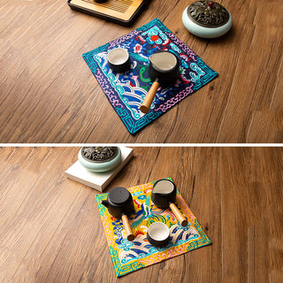 Buddha Gift Phoenix Dragon Kirin Embroidery Cup Mat Pad Tea Cup Coaster Kung Fu Tea Mat