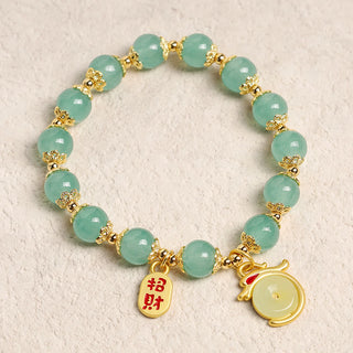 Buddha Gift Year of the Dragon Red Agate Green Aventurine Peace Buckle Fu Character Lucky Fortune Bracelet