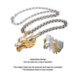 Buddha Gift 925 Sterling Silver Dragon Luck Success Protection Adjustable Ring Pendant